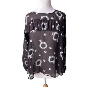 OTTOD'AME Sheer Patterned Blouse Brown White  Size 4